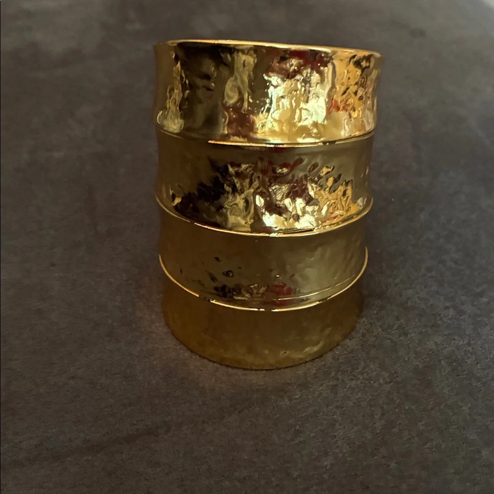 NWOT. Zara Golden Four-Row Embossed Metal Cuff Bracelet.